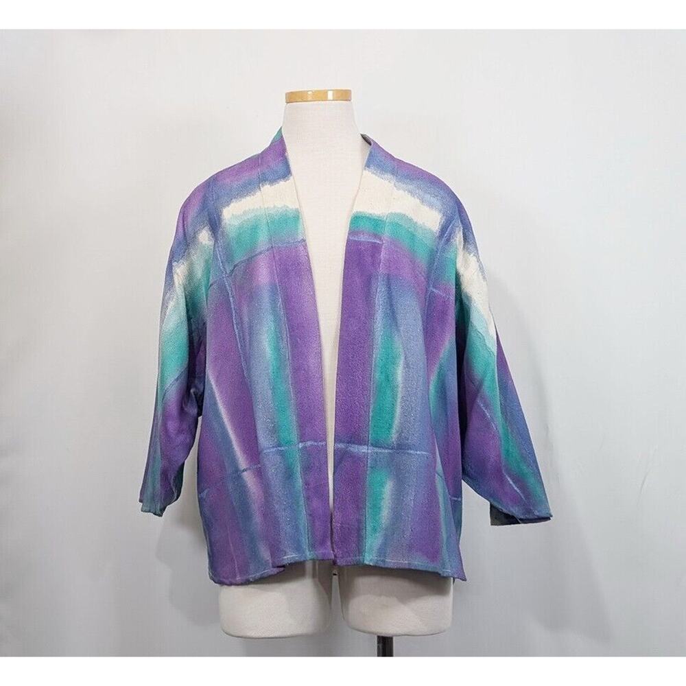 Vintage 90s Jacket Purple Teal Green Art to Wear Raw Silk Women's Size S